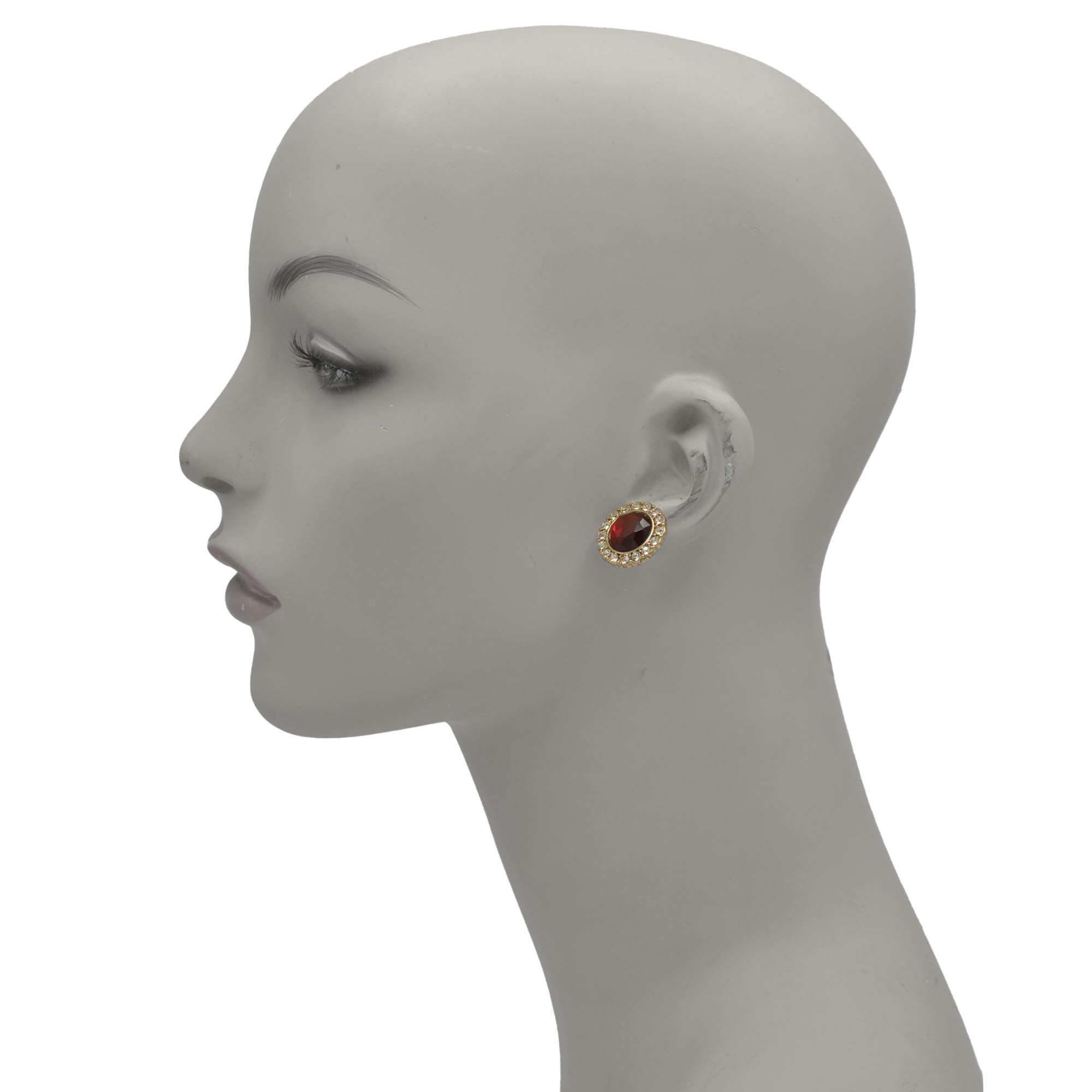 GOLD RED CRYSTAL AND RHINESTONES STUD EARRINGS #FW1202689 (ND1)