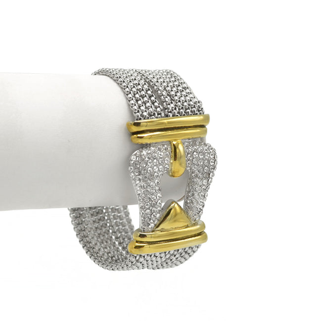 TWO TONE HORSE SHOE PAVE CRYSTAL MULTI STRANDS MAGNETIC CLASP BRACELET #13319BR-TT (FA26)