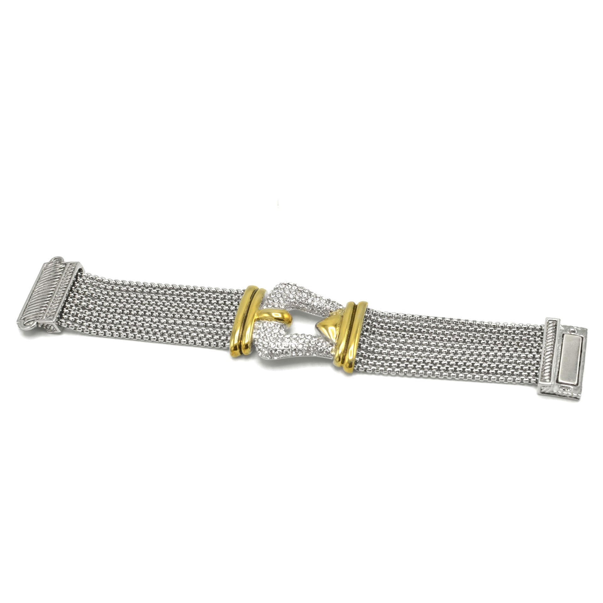 TWO TONE HORSE SHOE PAVE CRYSTAL MULTI STRANDS MAGNETIC CLASP BRACELET #13319BR-TT (FA26)