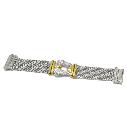 TWO TONE HORSE SHOE PAVE CRYSTAL MULTI STRANDS MAGNETIC CLASP BRACELET #13319BR-TT (FA26)