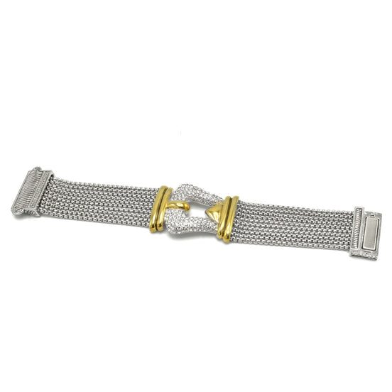 TWO TONE HORSE SHOE PAVE CRYSTAL MULTI STRANDS MAGNETIC CLASP BRACELET #13319BR-TT (FA26)