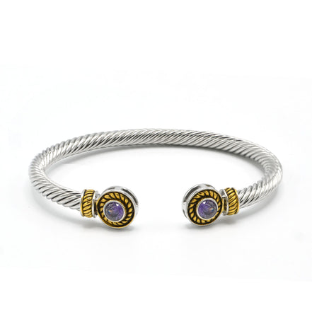 TWO TONE AMETHYST CRYSTAL CLASSIC CABLE BRACELET #12550BR_AMTHYST.  (FA22/FG5)
