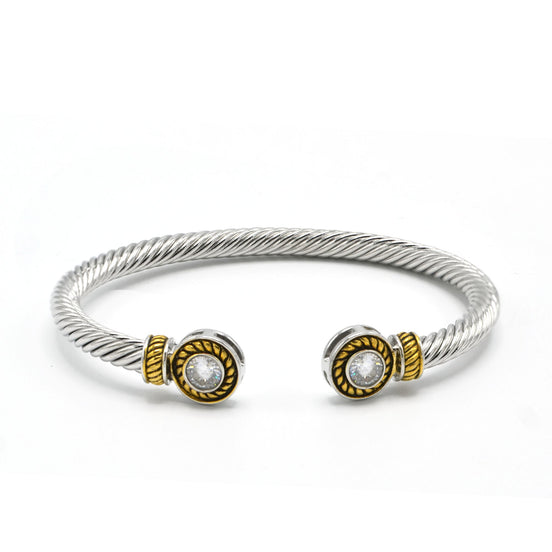 TWO TONE CLEAR CRYSTAL CLASSIC CABLE BRACELET#12550BR_CLEAR(FB23/FG9)