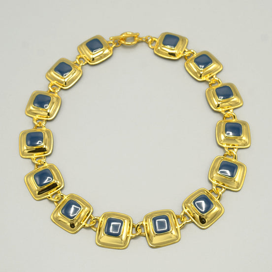 Antique Style Mid-Vintage Large Gold Chain Square Enamel Necklace  #FW-N2112XL-GN (FedEx-B)