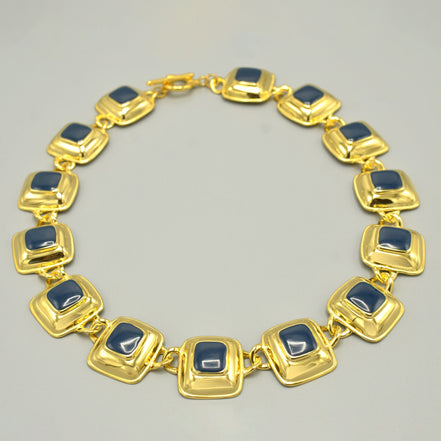 Antique Style Mid-Vintage Large Gold Chain Square Enamel Necklace  #FW-N2112XL-GN (FedEx-B)