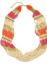 GOLD ORANGE FUCHSIA AND CREAM SEAD BEAD MULTI ROW STATEMENT NECKLACE# N75114G-OR-CRM(NE17-28W-B)
