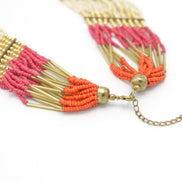 GOLD ORANGE FUCHSIA AND CREAM SEAD BEAD MULTI ROW STATEMENT NECKLACE# N75114G-OR-CRM(NE17-28W-B)