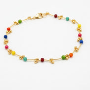Delicate Gold Beaded Anklet with Multi color Accent Beads – Minimalist Adjustable Chain Anklet#HNA5211_GLD-MLT(EH5/NH5/TH20)