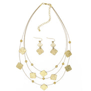 GOLD SQUARE EARRINGS AND LAYERED NECKLACE #HNN+E87396YGD (Back Still rack of POS)