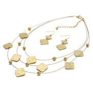 GOLD SQUARE EARRINGS AND LAYERED NECKLACE #HNN+E87396YGD (Back Still rack of POS)