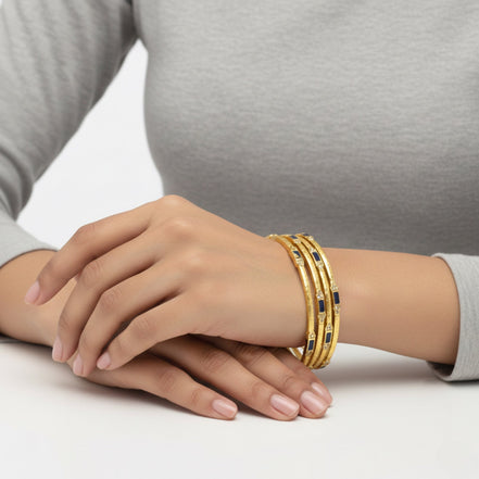 Gemini said Gold-Tone Stackable Bangles with Navy Accents – 2.4" Set #GS09199 GLD NAV (OF25/QD2)