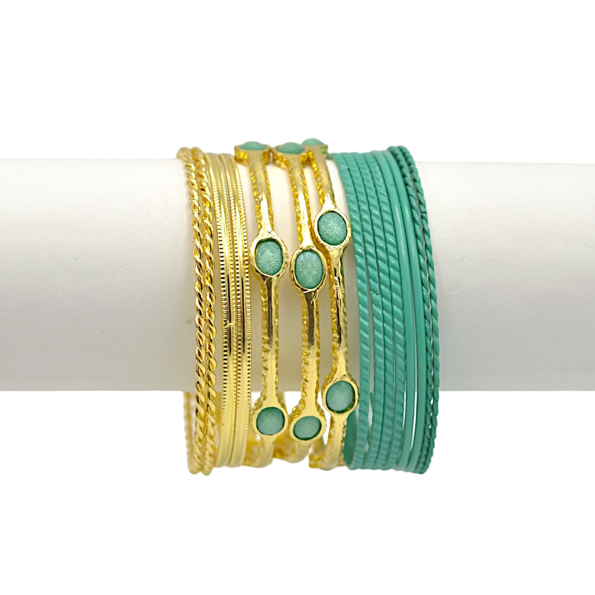 Gold & Turquoise 15-Piece Bangle Bracelet Set, 2.8