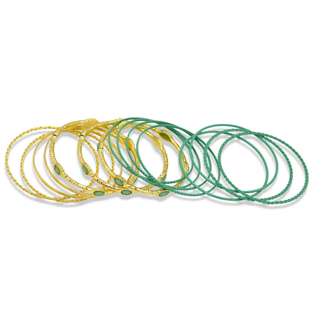 Gold & Turquoise 15-Piece Bangle Bracelet Set, 2.8" Diameter #GS09194_TQ (B542)