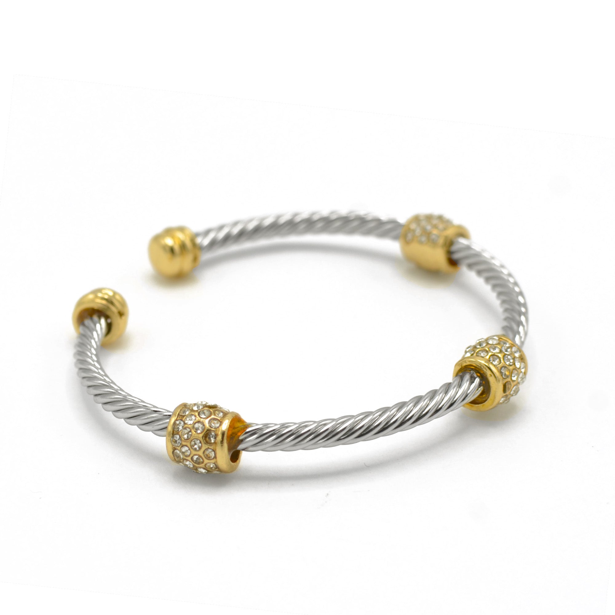 Silver Twisted Rope And Gold Clear Crystal Bracelet #FW1203172(DC1/FA5&B5)