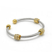 Silver Twisted Rope And Gold Clear Crystal Bracelet #FW1203172