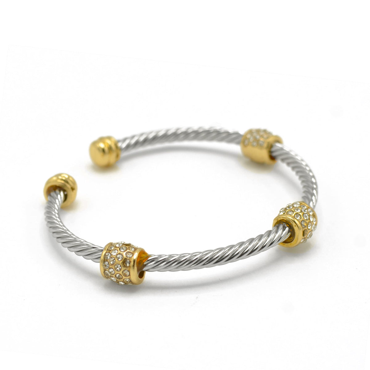 Silver Twisted Rope And Gold Clear Crystal Bracelet #FW1203172