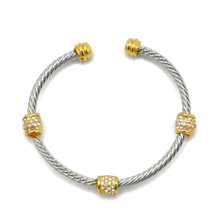Silver Twisted Rope And Gold Clear Crystal Bracelet #FW1203172