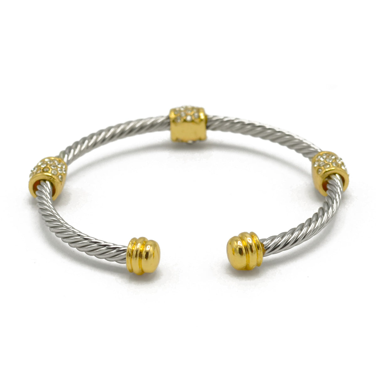 Silver Twisted Rope And Gold Clear Crystal Bracelet #FW1203172