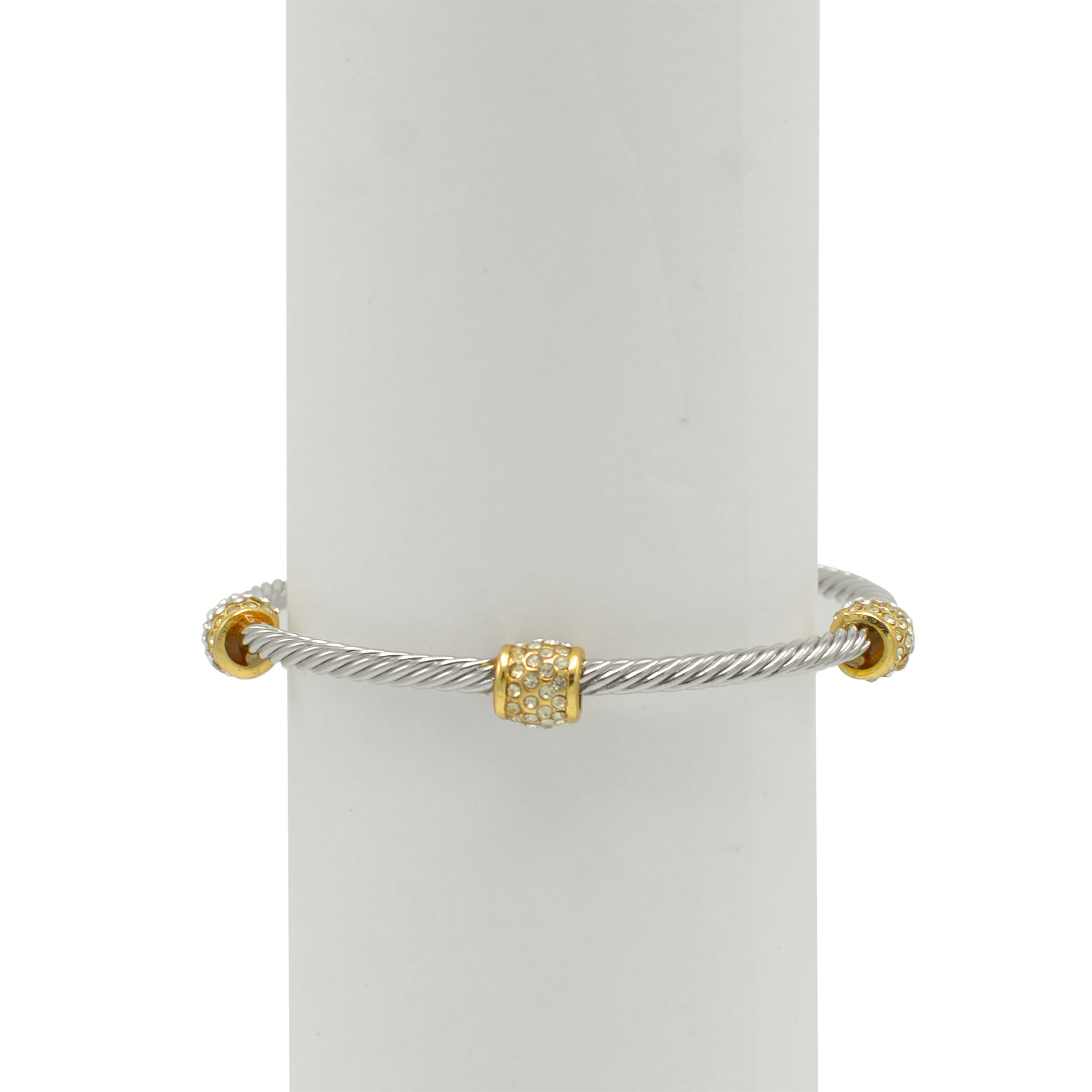 Silver Twisted Rope And Gold Clear Crystal Bracelet #FW1203172