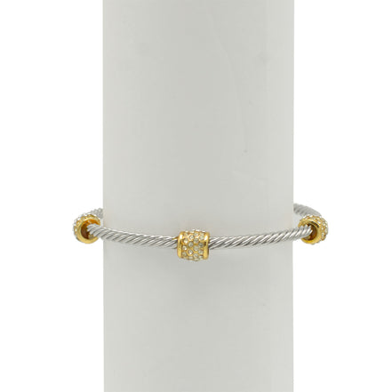 Silver Twisted Rope And Gold Clear Crystal Bracelet #FW1203172