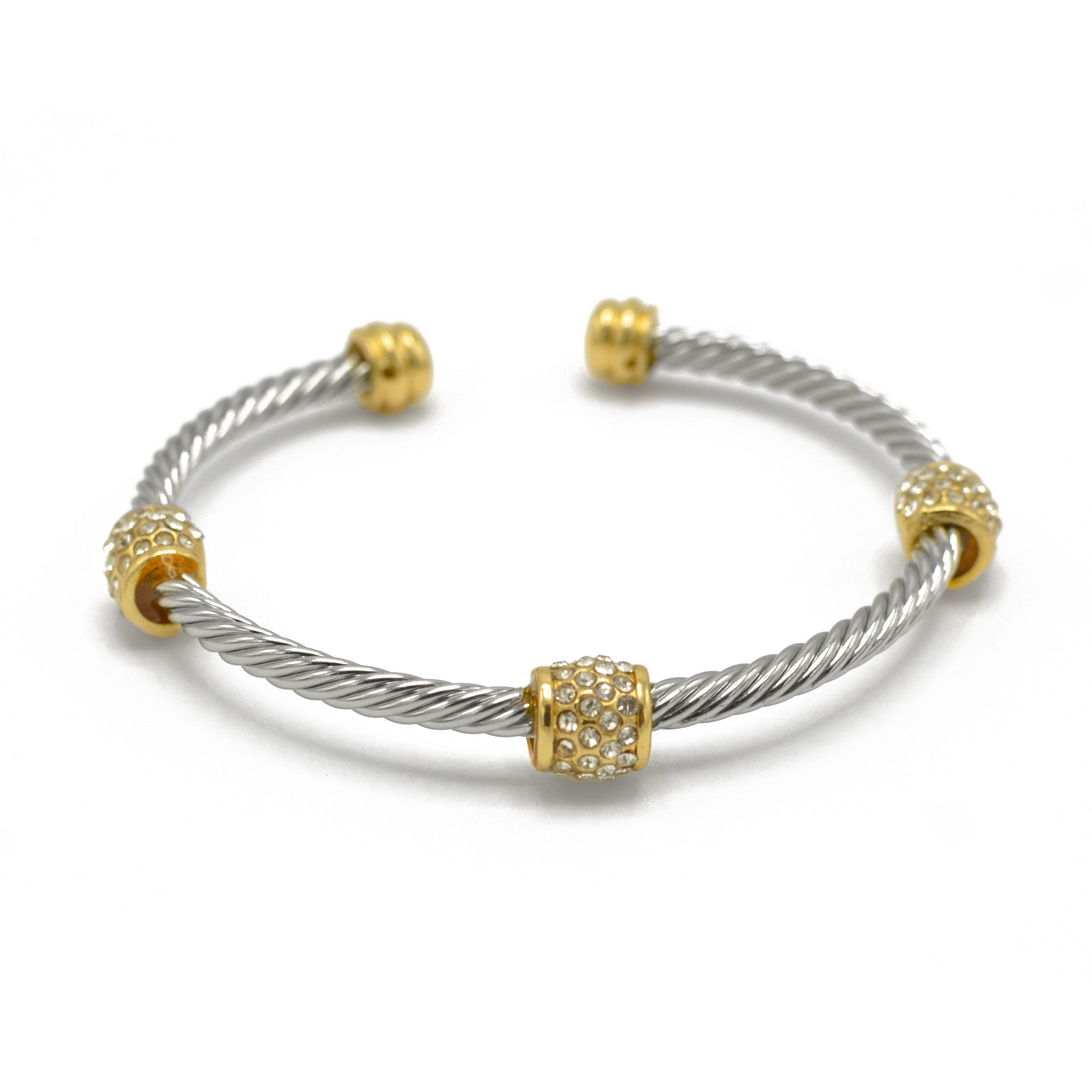 Silver Twisted Rope And Gold Clear Crystal Bracelet #FW1203172(DC1/FA5&B5)