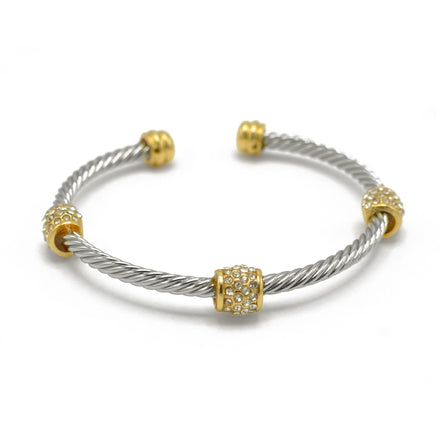 Silver Twisted Rope And Gold Clear Crystal Bracelet #FW1203172(DC1/FA5&B5)