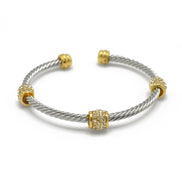 Silver Twisted Rope And Gold Clear Crystal Bracelet #FW1203172
