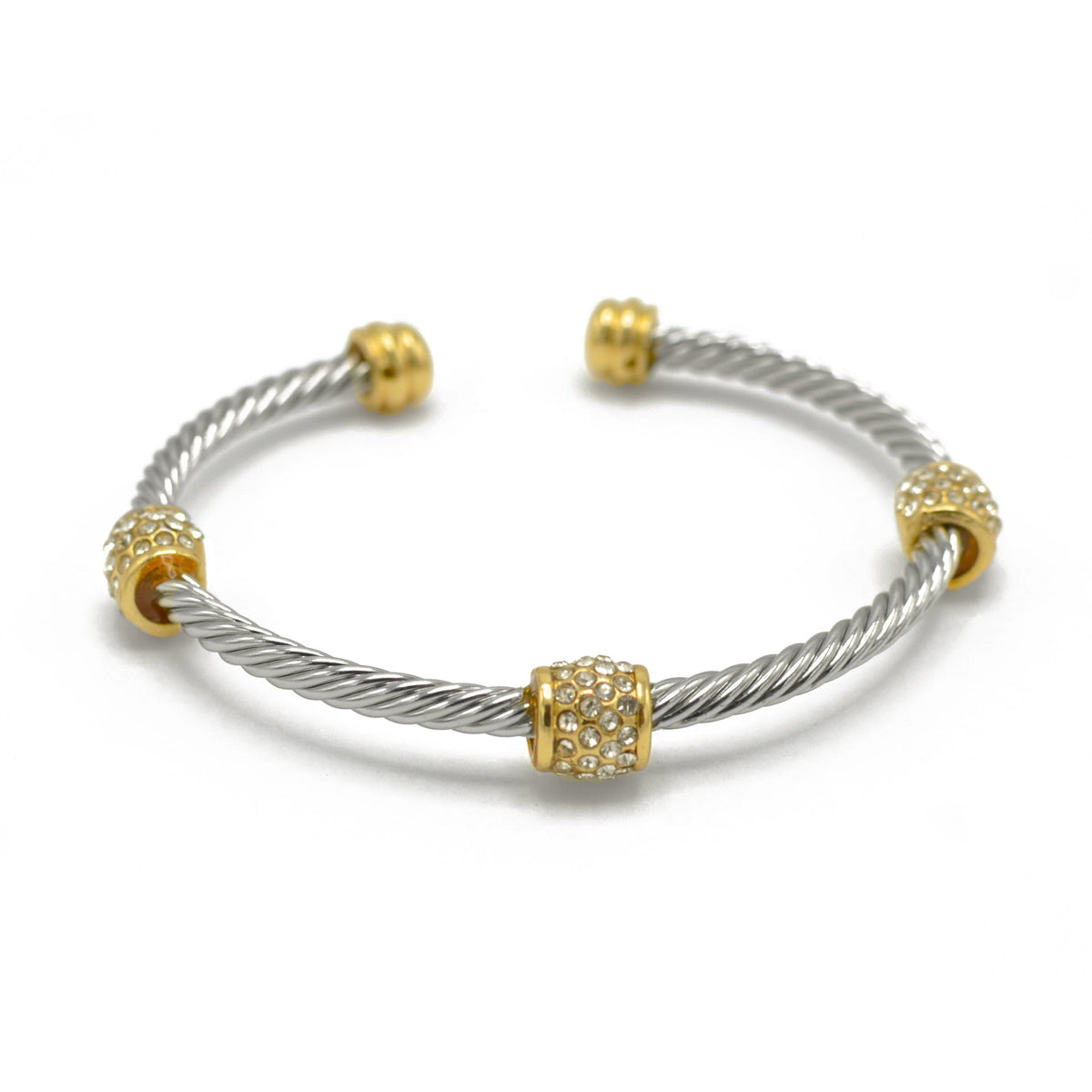 Silver Twisted Rope And Gold Clear Crystal Bracelet #FW1203172