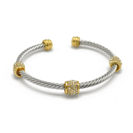 Silver Twisted Rope And Gold Clear Crystal Bracelet #FW1203172
