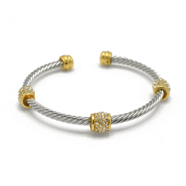 Silver Twisted Rope And Gold Clear Crystal Bracelet #FW1203172