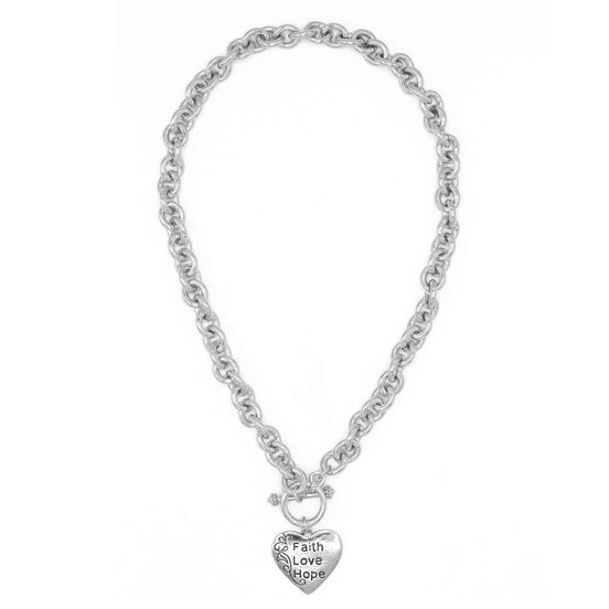 Silver Heart Pendant Chain Necklace #FW1203247