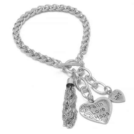 SILVER HEART CHARM BRACELET#FW1203249 (UE4)