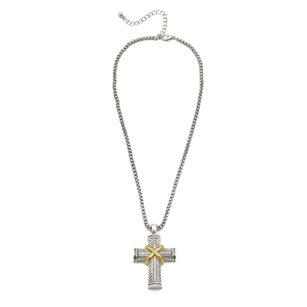 SILVER AND GOLD 2"CRYstal CROSS PENDANT NECKLACE #FW1203256