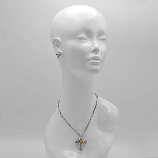 SILVER AND GOLD 2"CRYstal CROSS PENDANT NECKLACE #FW1203256