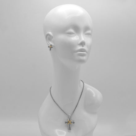 SILVER AND GOLD 2"CRYstal CROSS PENDANT NECKLACE #FW1203256(AH2)