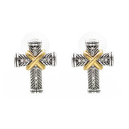 Two Tone crystal cross Earrings #FW1203257 (AG2)
