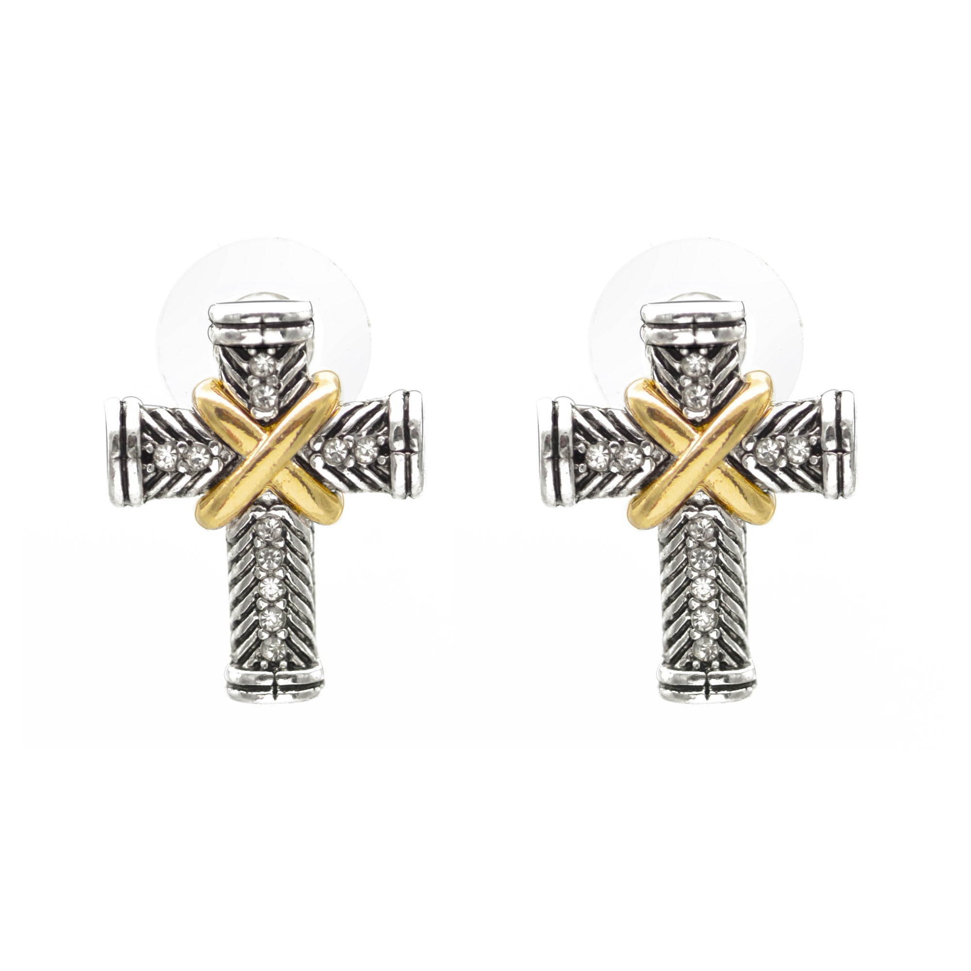 Two Tone crystal cross Earrings #FW1203257 (AG2)
