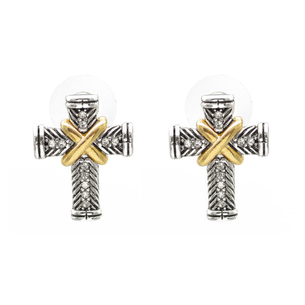 Two Tone crystal cross Earrings #FW1203257 (AG2)