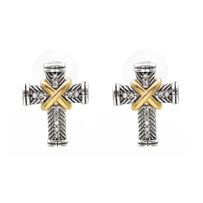 Two Tone crystal cross Earrings #FW1203257 (AG2)