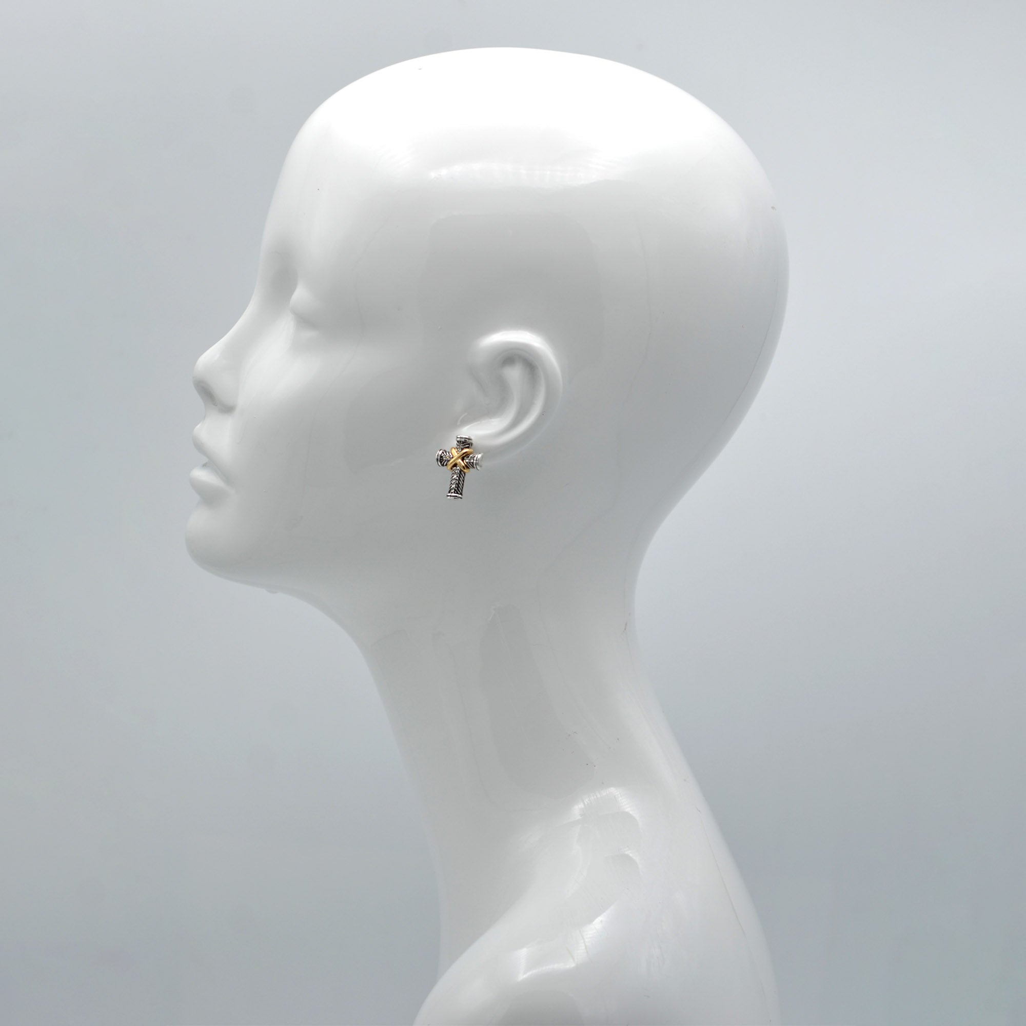Two Tone crystal cross Earrings #FW1203257 (AG2)