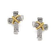 Two Tone crystal cross Earrings #FW1203257 (AG2)