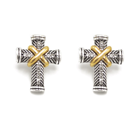 Two Tone crystal cross Earrings #FW1203257 (AG2)