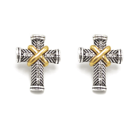 Two Tone crystal cross Earrings #FW1203257 (AG2)