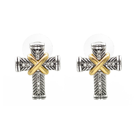 Two Tone crystal cross Earrings #FW1203257 (AG2)