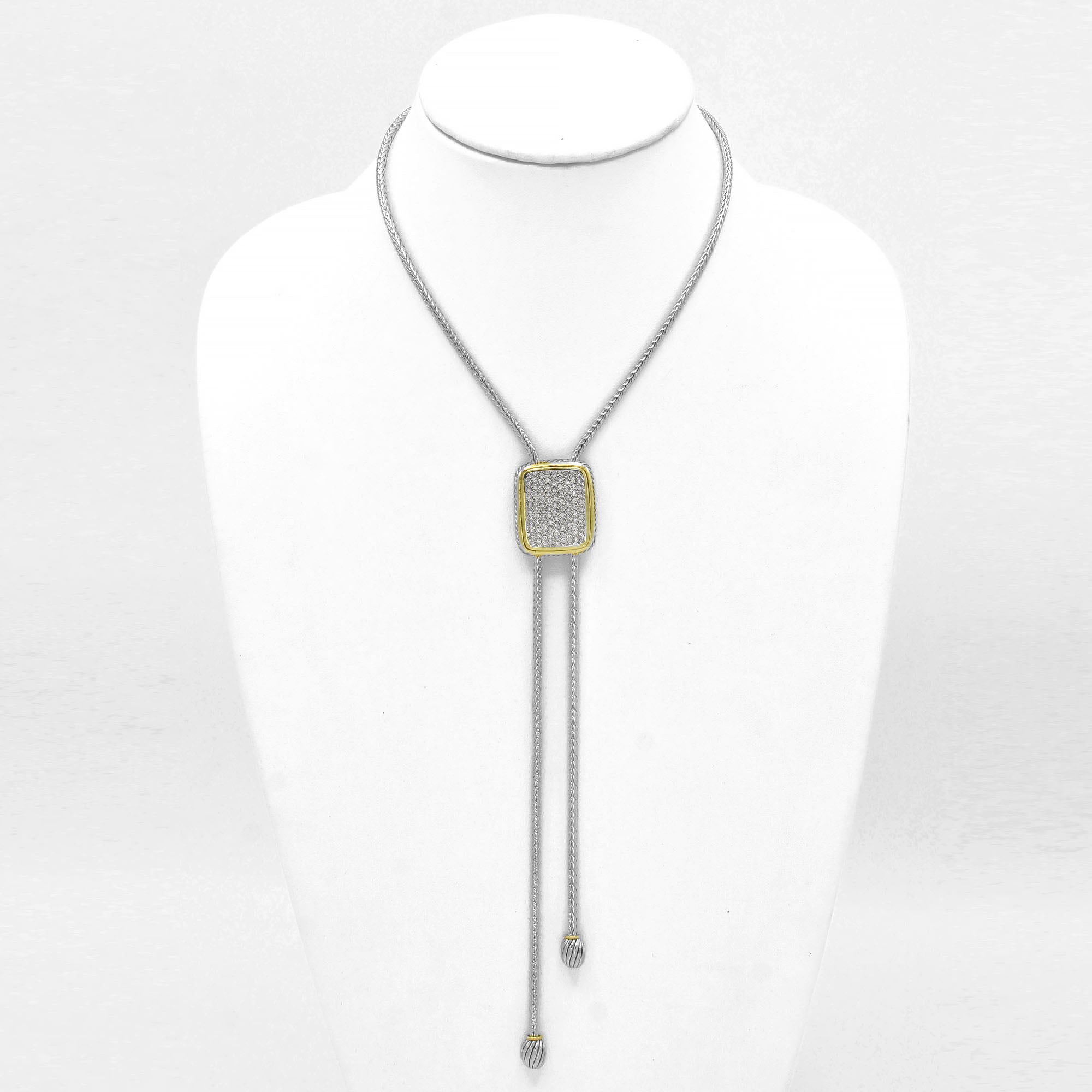 TWO TONE PAVE CRYSTAL PENDANT TASSEL NECKLACE #12504NK-TT (FC17)