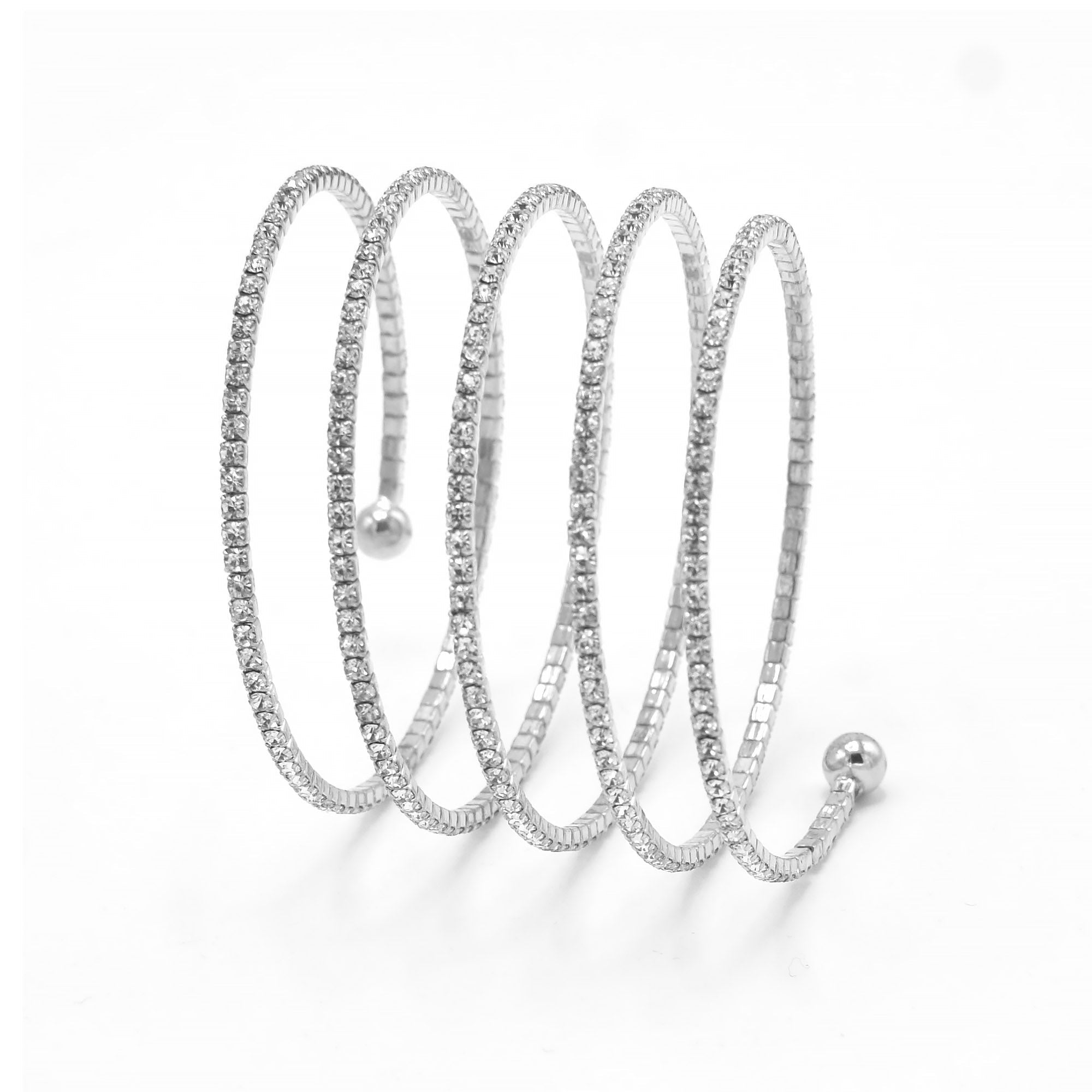 SILVER CRYSTAL COIL MEMORY WIRE BRACELET#SWY-18162S (KNA5-B5)