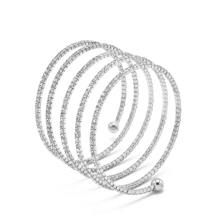 SILVER CRYSTAL COIL MEMORY WIRE BRACELET#SWY-18162S (KNA5-B5)