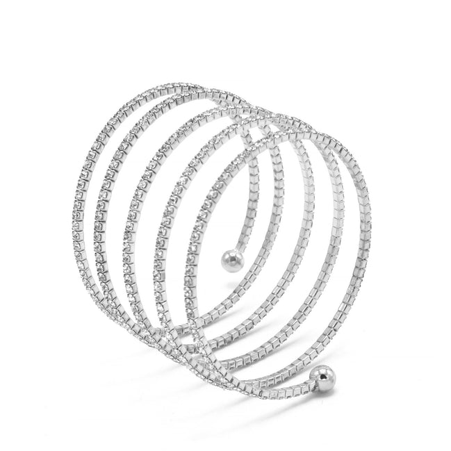 SILVER CRYSTAL COIL MEMORY WIRE BRACELET#SWY-18162S (KNA5-B5)