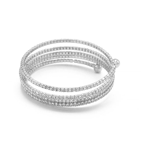 SILVER CRYSTAL COIL MEMORY WIRE BRACELET#SWY-18162S (KNA5-B5)