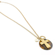 GOLD CROSS AND PEARL ROUND PENDANT NECKLACE#SC38208 (QE6)